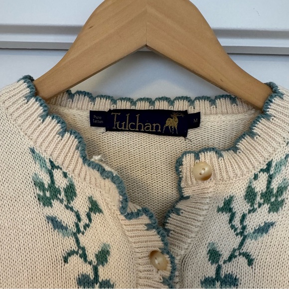 Vintage Cream Cardigan with Green Embroidery Size Medium - Picture 2 of 6